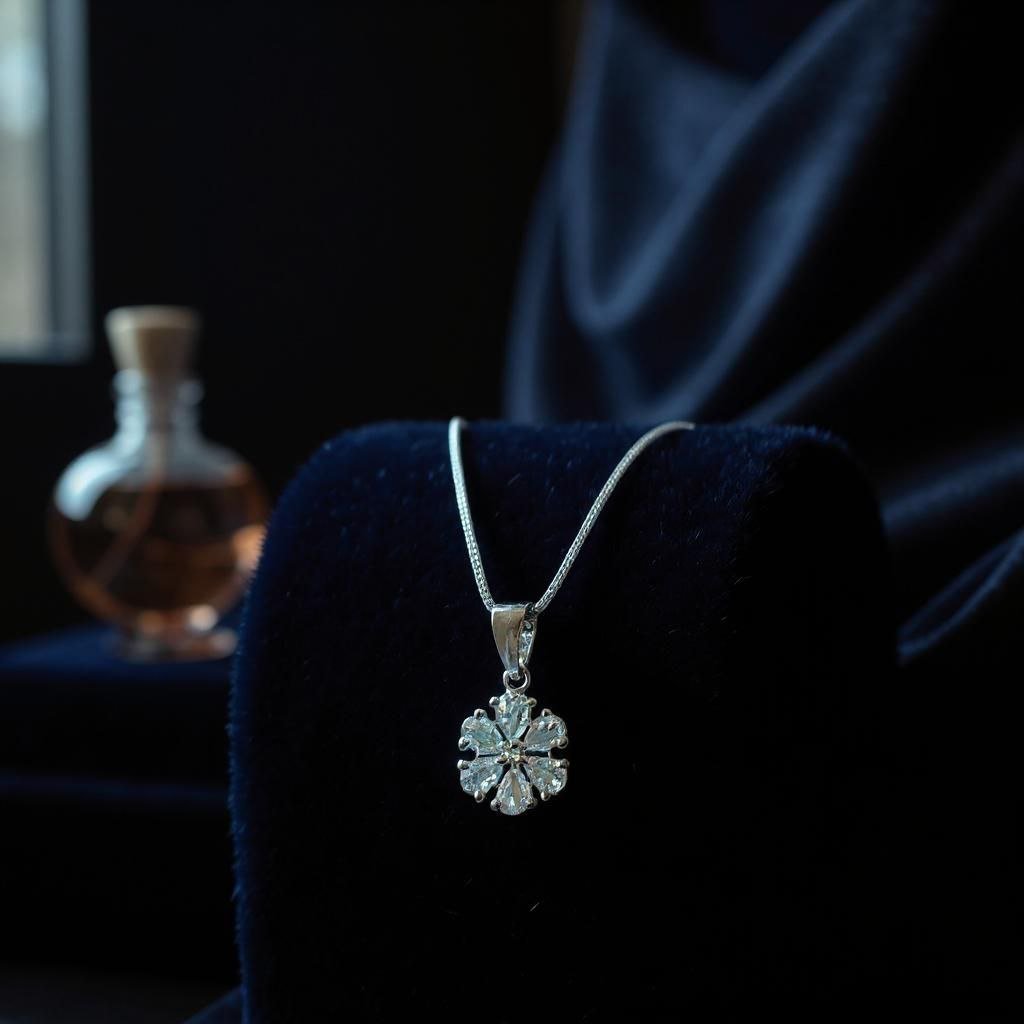 Sparkling Flower Pendant Necklace - Silver Tone - Image 2