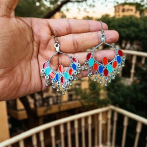 Emerald & Ruby Tiered Pearl Drop Earrings