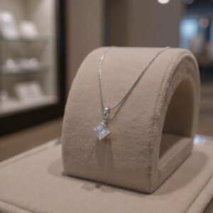 Sparkling Princess Cut Pendant Necklace - Silver Tone