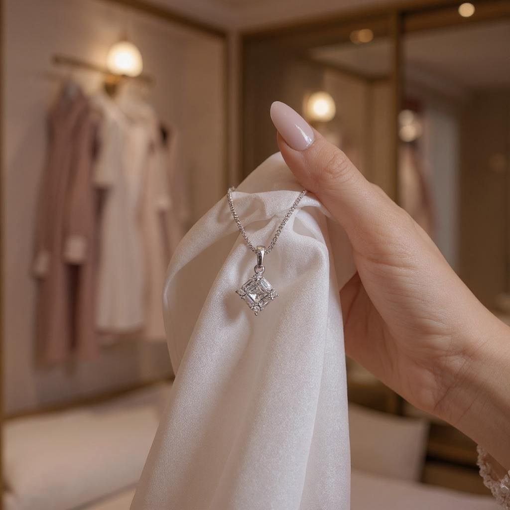 Sparkling Princess Cut Pendant Necklace - Silver Tone - Image 2