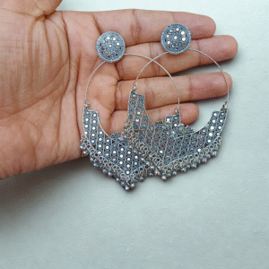 Bohemian Chic Oxidized Silver Tribal Hoop Earrings with Ghungroo Drops