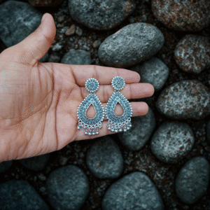 Artisan Crafted Oxidized Silver Teardrop Jhumka Earrings