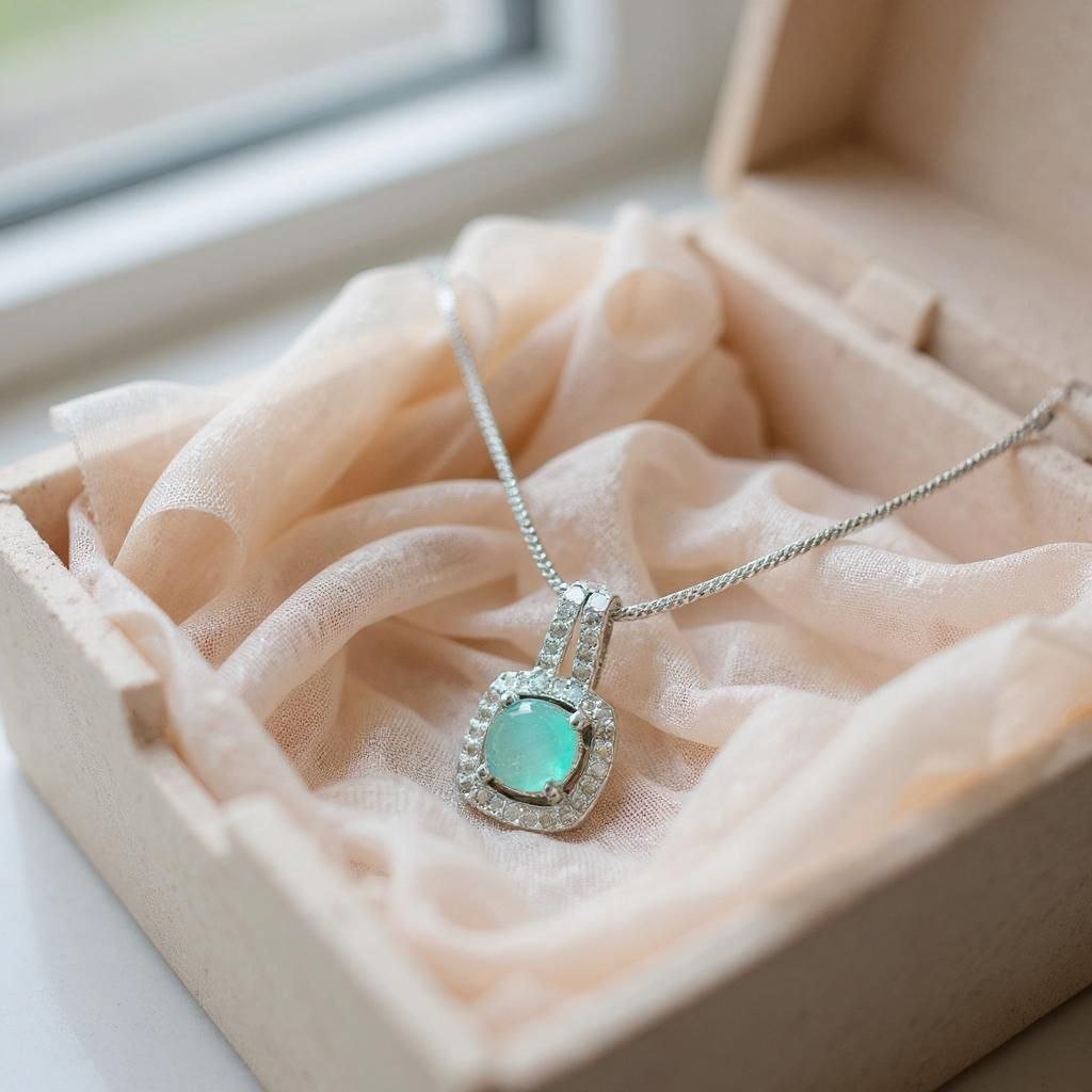 Aqua Blue & Silver Tone Halo Necklace