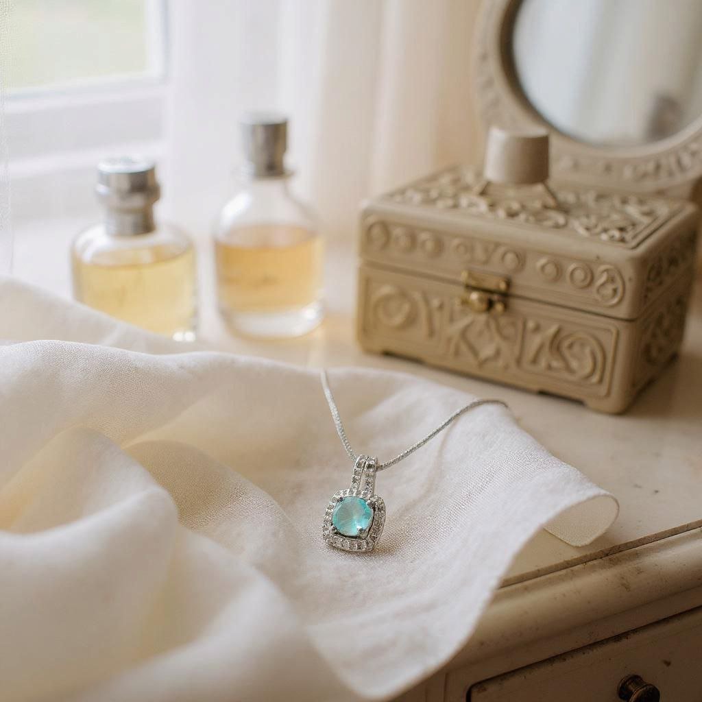 Aqua Blue & Silver Tone Halo Necklace - Image 2