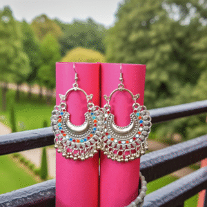 Traditional Multicolor Boho Oxidized Silver Jhumka