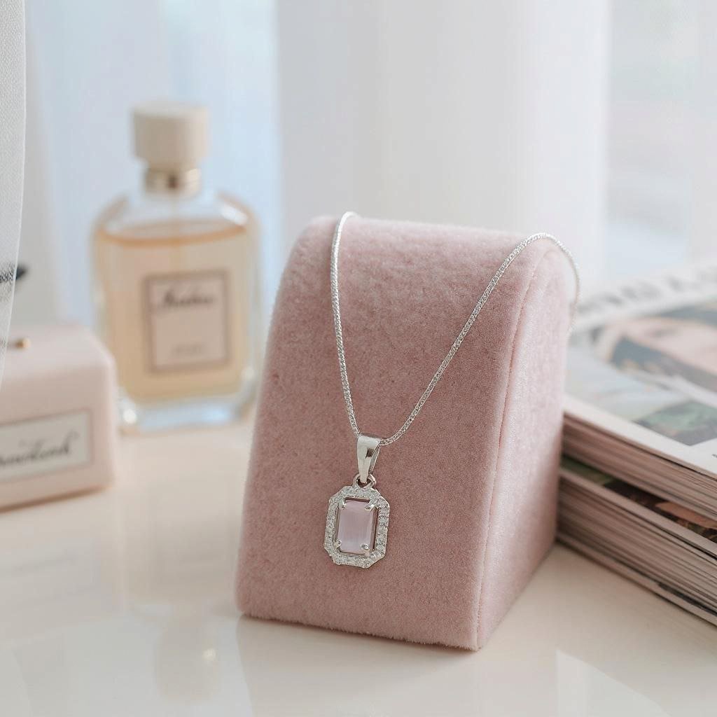 Elegant Rose Quartz & Silver Halo Necklace