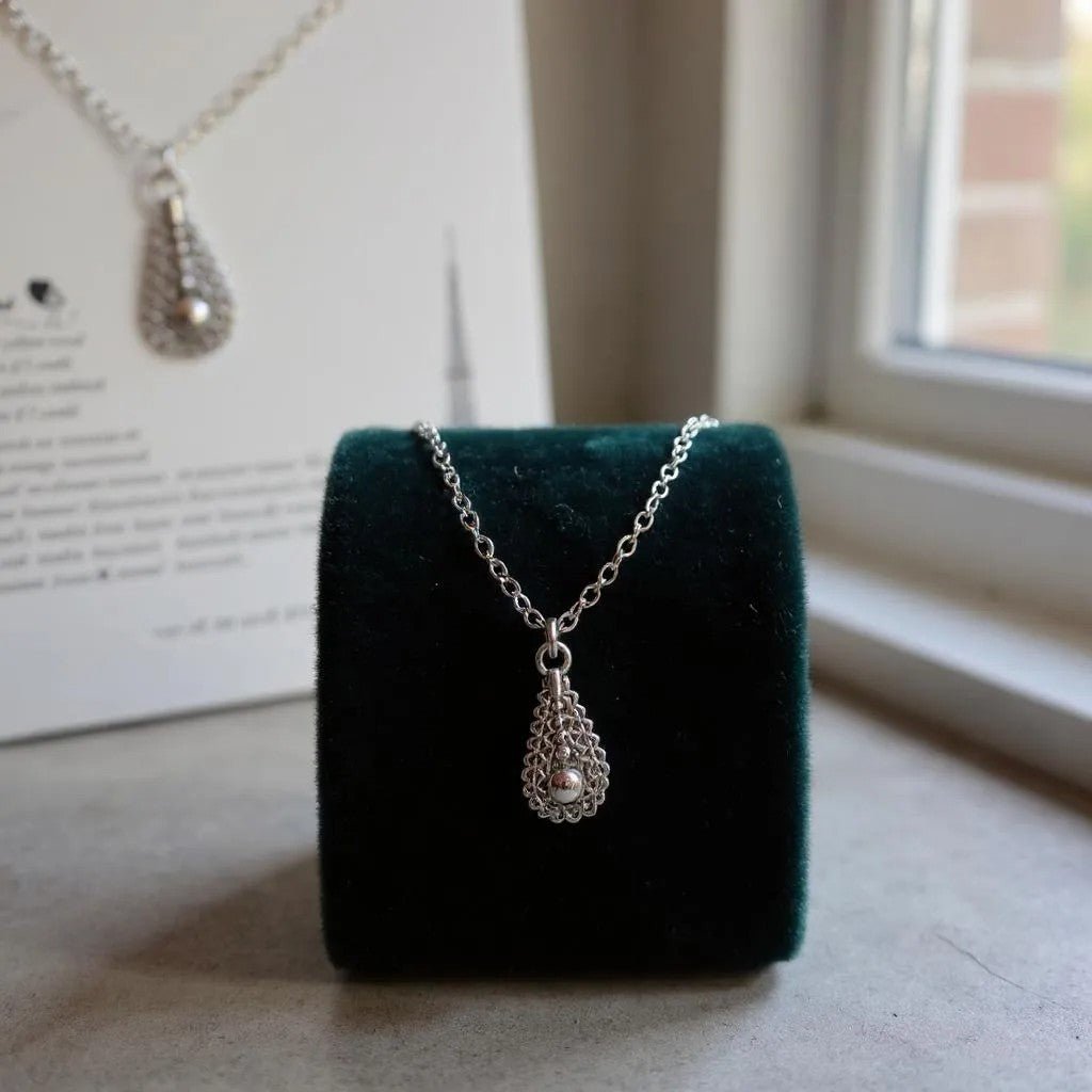 Vintage Teardrop Filigree Pendant Necklace - Image 2