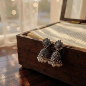 Classic Floral Dome Jhumka Earrings with Pearl Drops