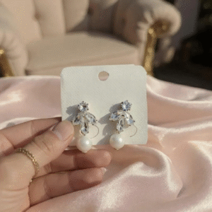 Pearl and Zirconia Cluster Drop Earrings