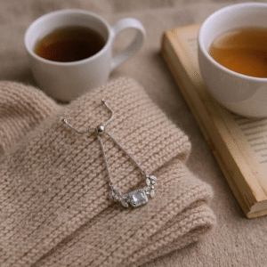 Sparkling Clear Gem Adjustable Bracelet with Leaf Accents