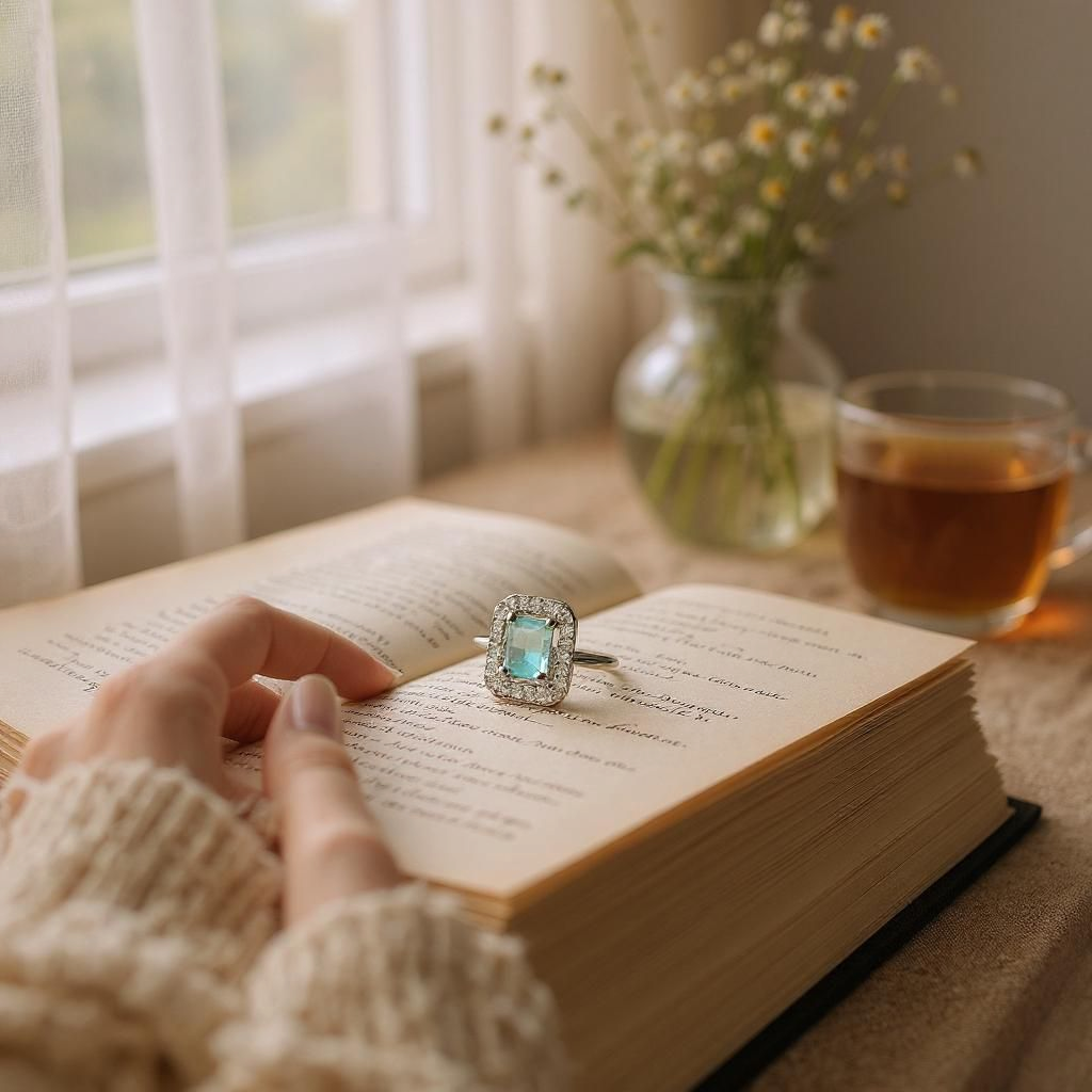 Exquisite Teal Gem Style Adjustable Ring - Image 2