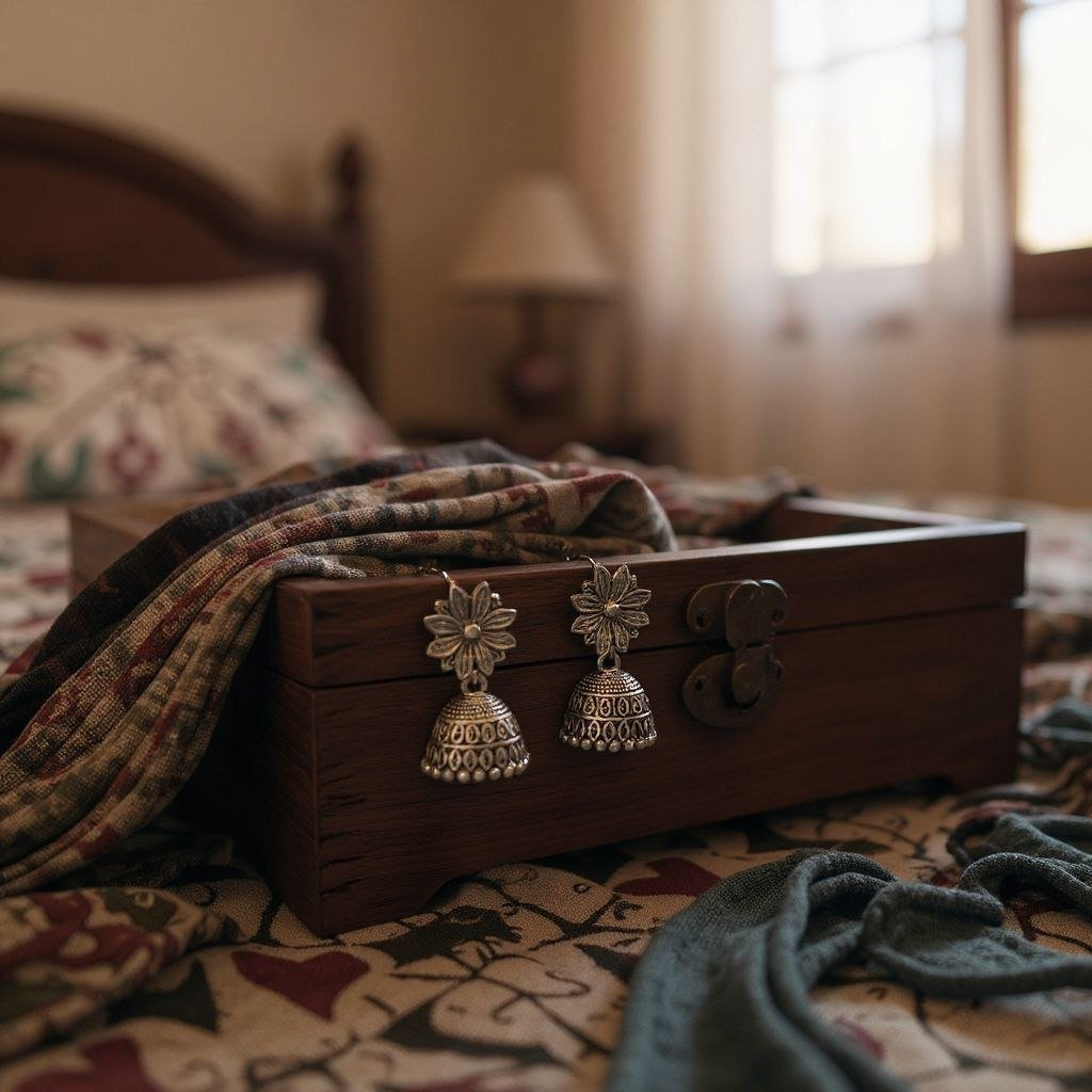 Floral Stud Oxidized Silver Jhumka Earrings