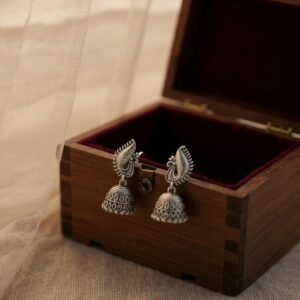 Oxidized Silver Peacock Jhumka Earrings