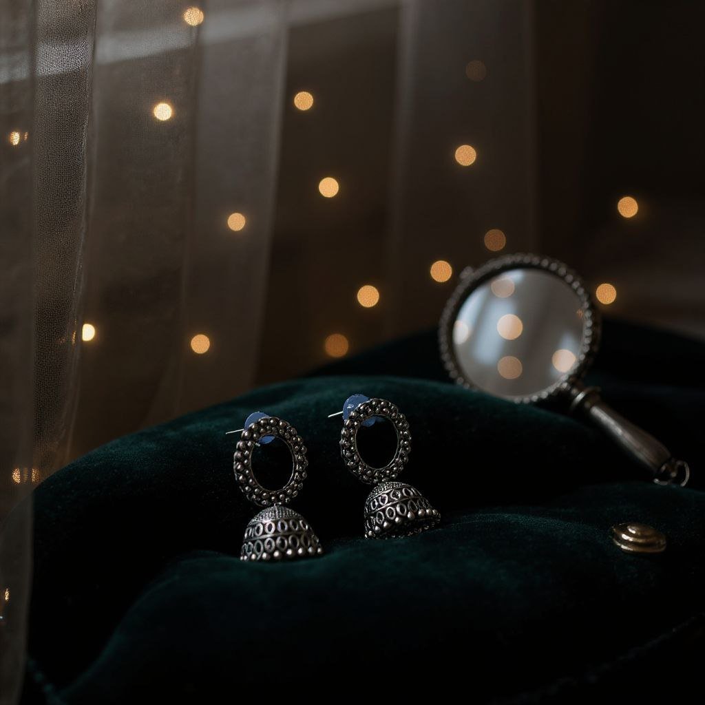 Timeless Oxidized Silver Jhumka Earrings - Image 2