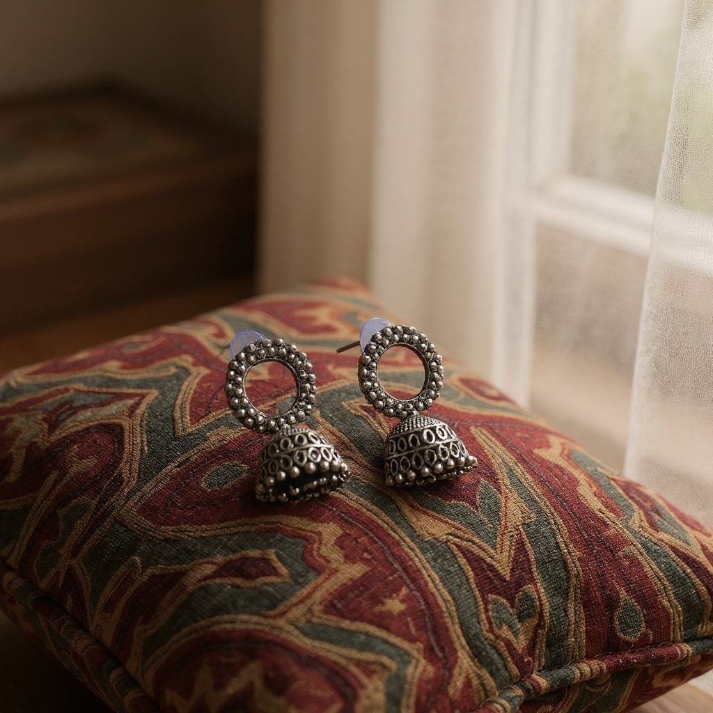 Timeless Oxidized Silver Jhumka Earrings