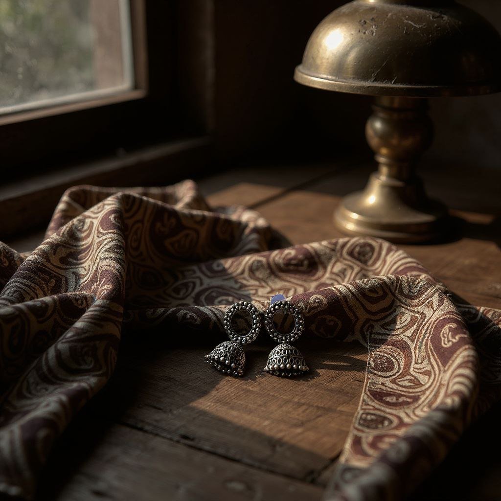 Timeless Oxidized Silver Jhumka Earrings - Image 3