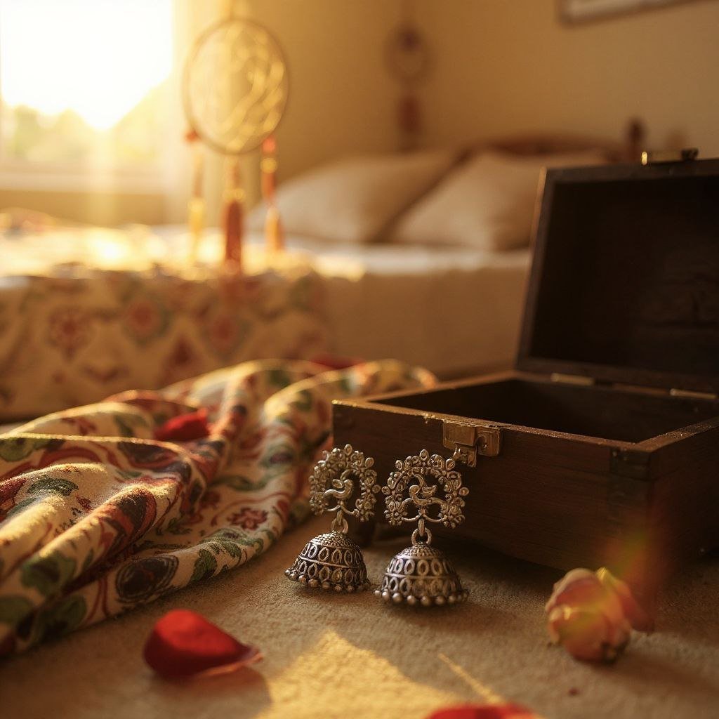 Handcrafted Peacock Jhumkas - Statement Oxidized Silver Dangles