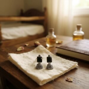 Statement Black Gemstone Jhumka Earrings