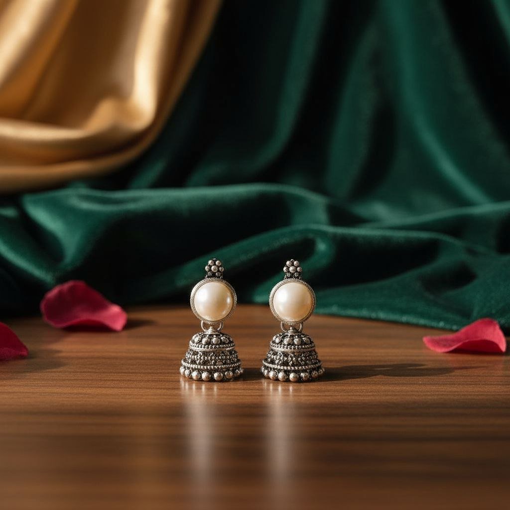 Vintage Pearl & Oxidized Silver Bells