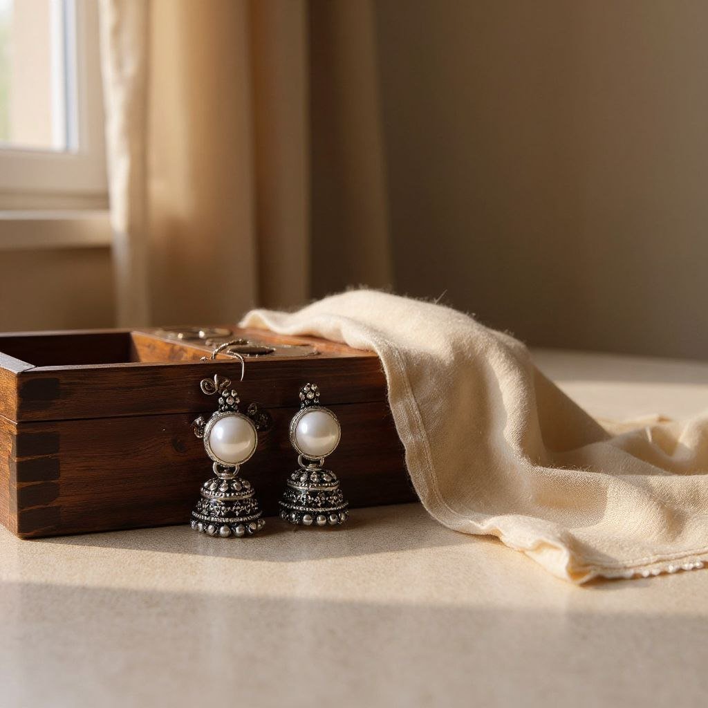 Vintage Pearl & Oxidized Silver Bells - Image 3