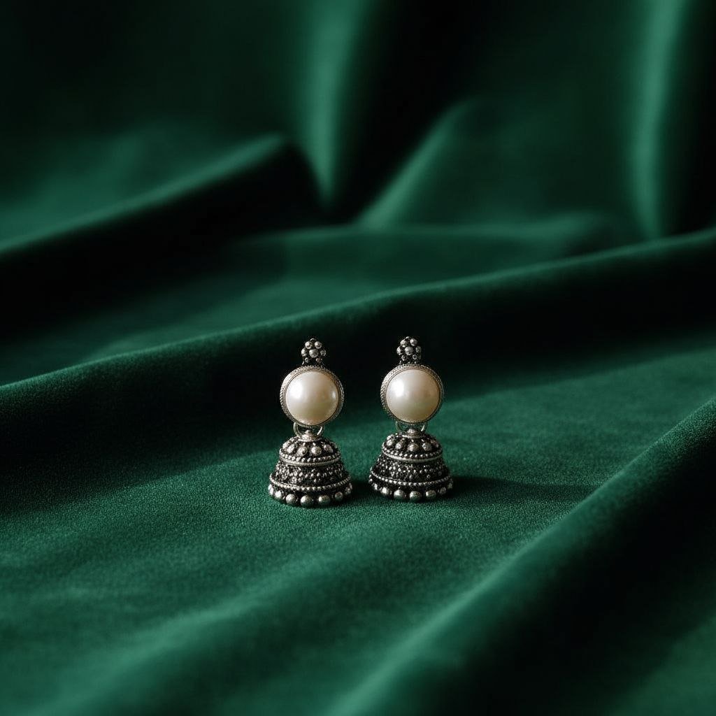 Vintage Pearl & Oxidized Silver Bells - Image 2