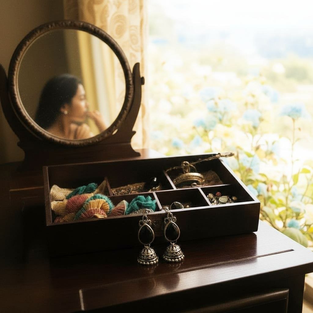 Oxidized Jhumkas with Black Stone Teardrop - Image 3