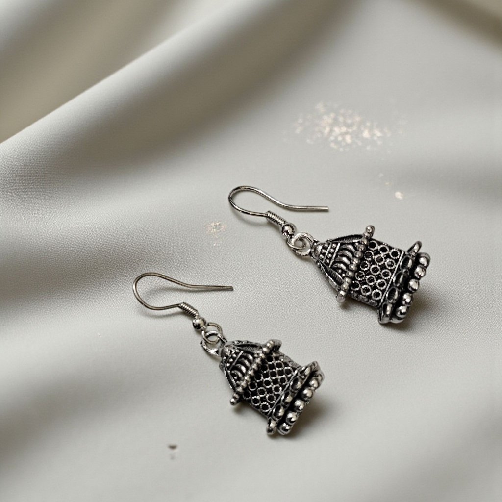 Imperial Oxidized Jhumkas with Cascading Seed - Image 2