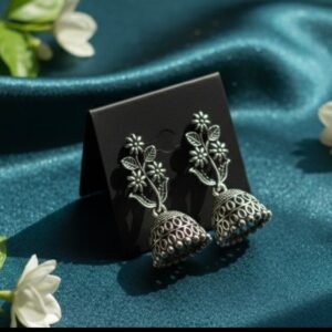 Oxidized Floral Vine Jhumka Earrings