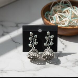 Antique Gunmetal Finish Floral Vine Jhumkas
