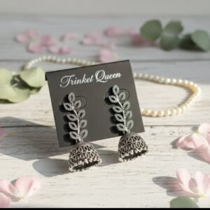 Antique Oxidized Laurel Leaf Jhumka Earrings