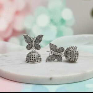 Oxidized Floral Vine Jhumka Earrings with Intricate Lattice Work