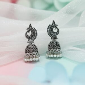 Oxidized Metallic Floral Vine Jhumka Earrings with Intricate Lattice Work