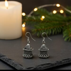 Imperial Oxidized Jhumkas with Cascading Seed