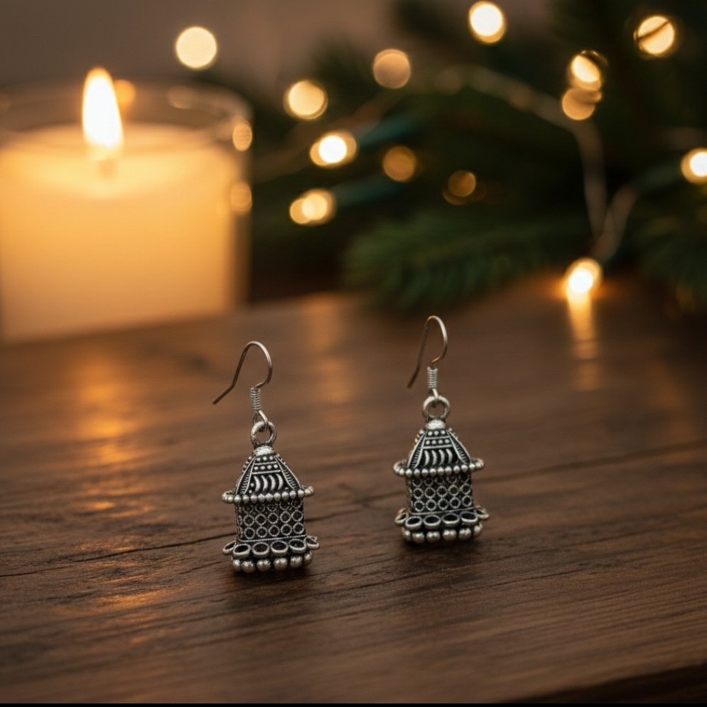 Imperial Oxidized Jhumkas with Cascading Seed - Image 3