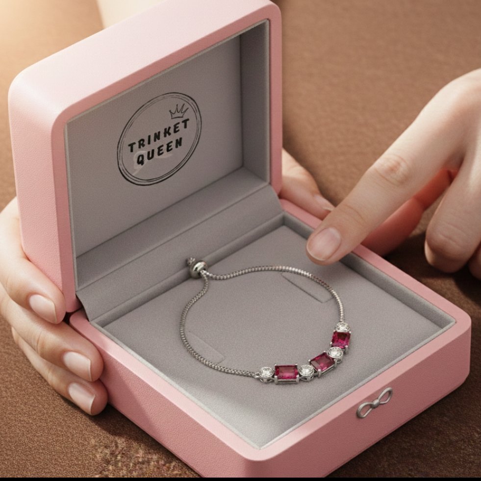 Vintage Inspired Ruby Red & Crystal Bezel Adjustable Bracelet - Image 3