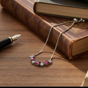 Vintage Inspired Ruby Red & Crystal Bezel Adjustable  Bracelet