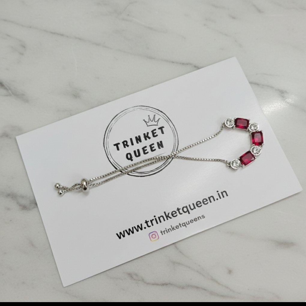 Vintage Inspired Ruby Red & Crystal Bezel Adjustable Bracelet - Image 2