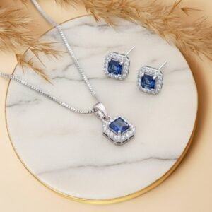 Elegant Sapphire Blue Halo Jewelry Set