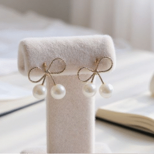 Elegant Pearl Bow Drop Earrings