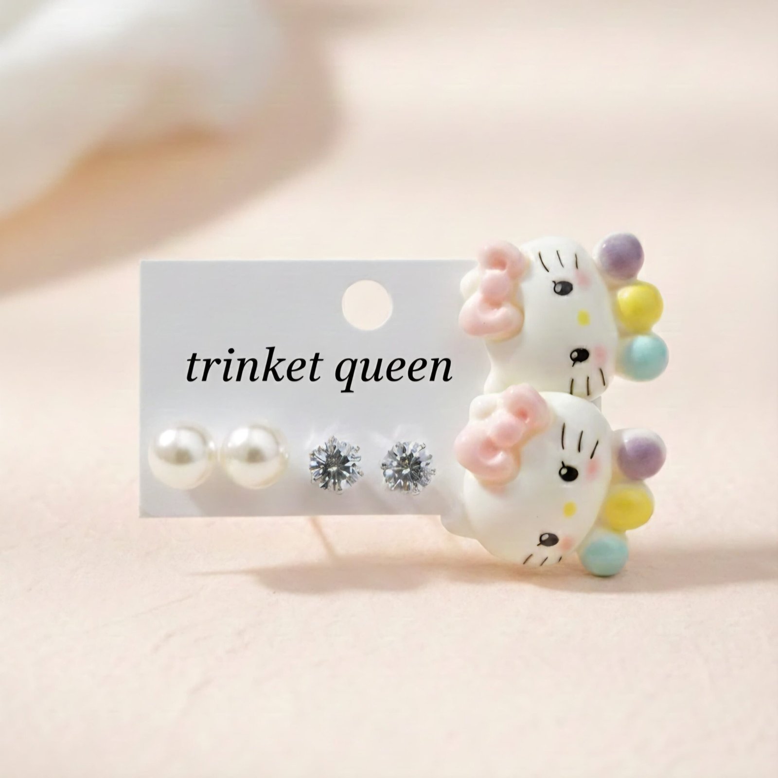 Hello Kitty & Friends 3-Pair Earring Set Pearl, Crystal, and Character Studs