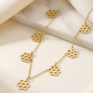 Gold Tone Anti-Tarnish Floral Charm Link Necklace