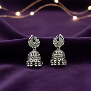 Vintage Inspired Oxidized Silver Floral Jhumka Earrings