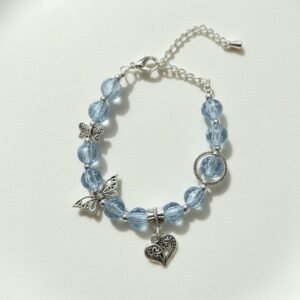 Blue Glass Bead & Silver Charm Bracelet