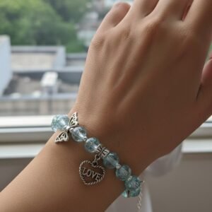 Dreamy powder Blue Crystal & Silver Charm Bracelet
