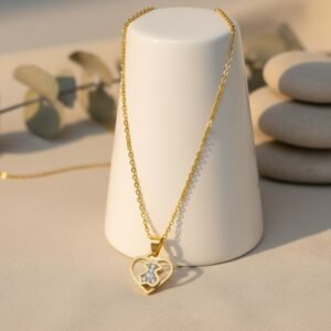 Anti-Tarnish Gold-Tone Heart & Crystal Teddy Pendant Necklace