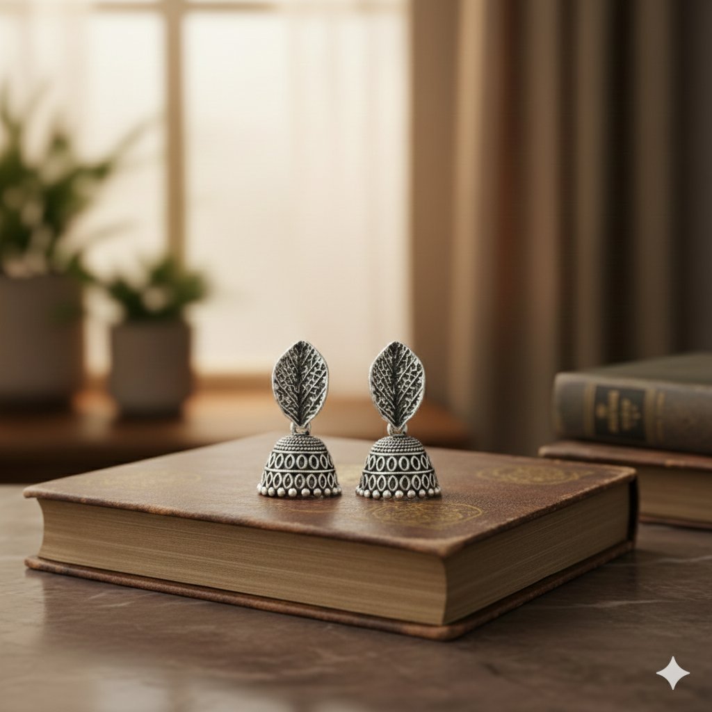 Oxidized Leaf Jhumkas - Image 2