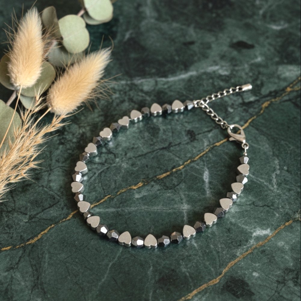 Hematite Heart Beaded Bracelet - Image 2