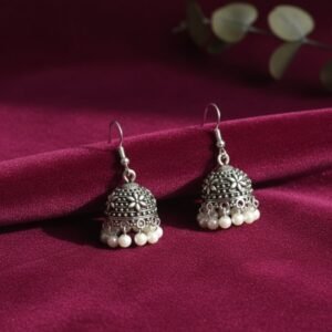 Vintage Inspired Gunmetal Jhumkas with Pearl Fringe
