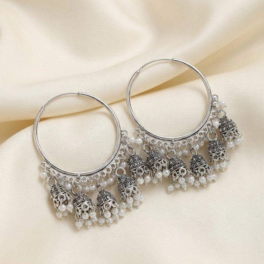 Hoop Jhumka Earrings with Pearl Accents