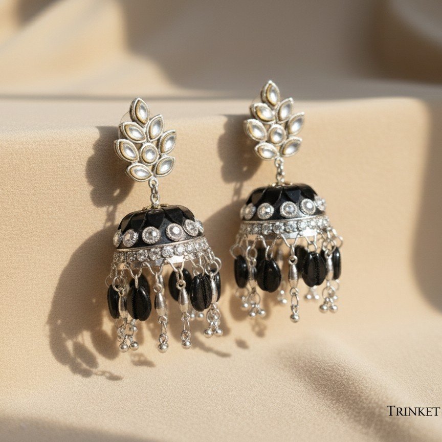 Royal Black & Silver Meenakari Jhumkas